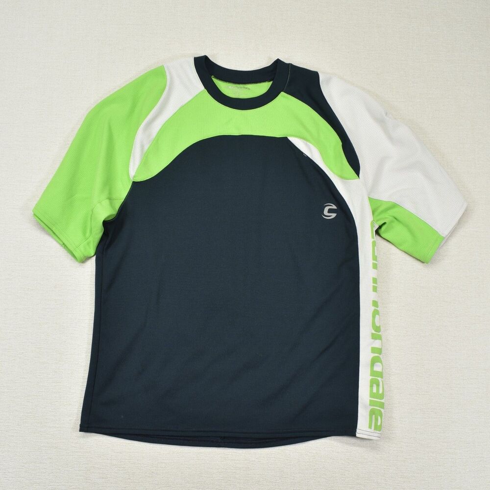 Cannondale Cycling Jersey Green Navy Mens XL Short Sleeve Bike Mesh Pockets Top